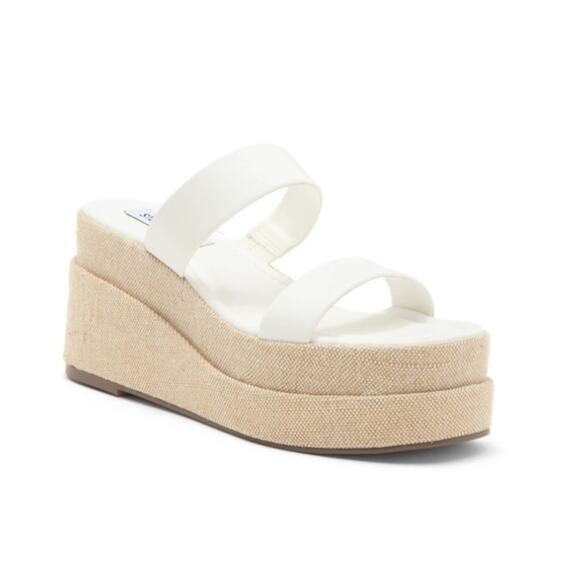 Steve Madden Womens 9.5  Merrcer Platform Slide Leather Sandal in White NEW - Picture 1 of 11